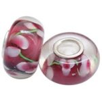 Pandora bead, on sour cherry red base stylized flowers